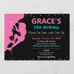 Rock Climbing Birthday Party Girl Pink Rainbow Invitation