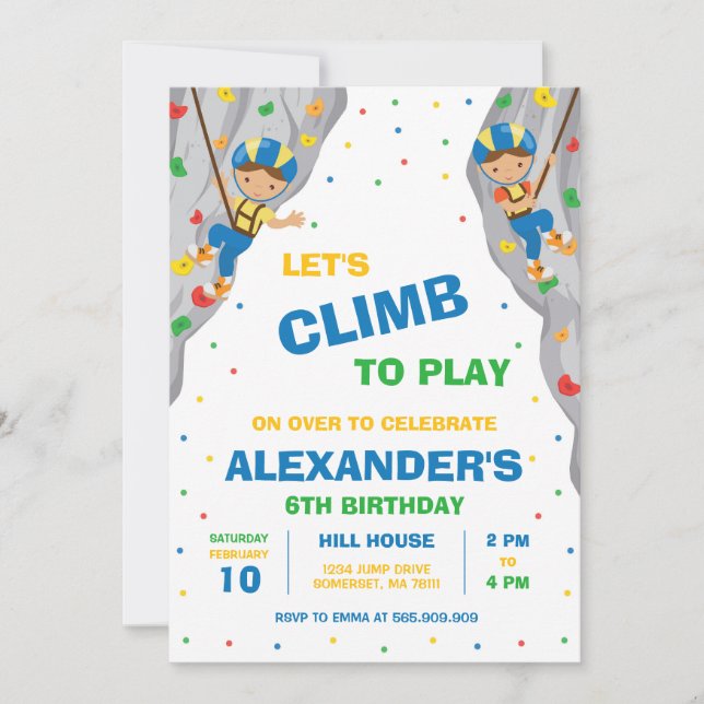Rock Climbing Birthday Party Invitation (Front)