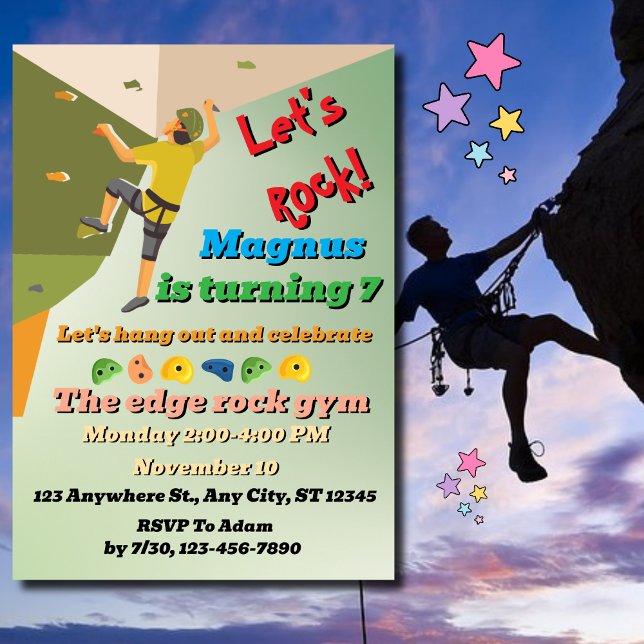 Rock Climbing Birthday Party Invitation Let's Rock (Creator Uploaded)