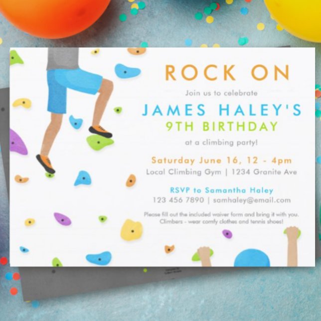 Rock Climbing Birthday Party Invitation - Rock on! (rock climbing invitation)