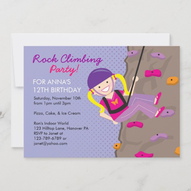 Rock Climbing Birthday Party Invitations (Front)
