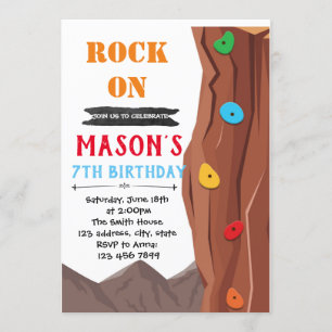 Rock climbing birthday theme invitation