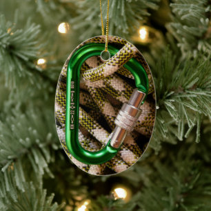 Rock Climbing , Carabiner, Rope, Summit Cross Ceramic Ornament