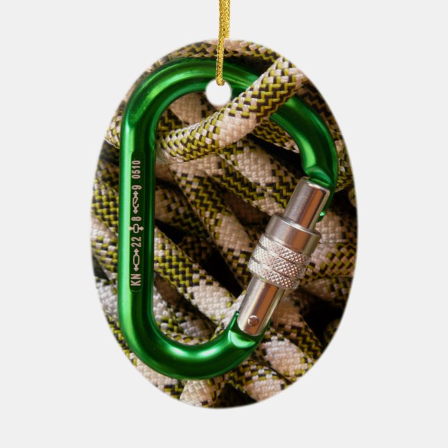 Rock Climbing , Carabiner, Rope, Summit Cross Ceramic Ornament (Front)