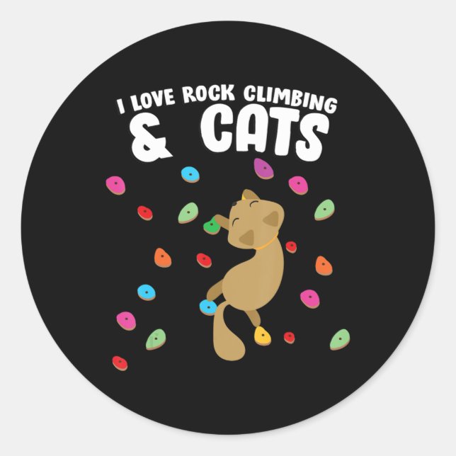 Rock Climbing & Cat Love Cute Birthday  Classic Round Sticker (Front)