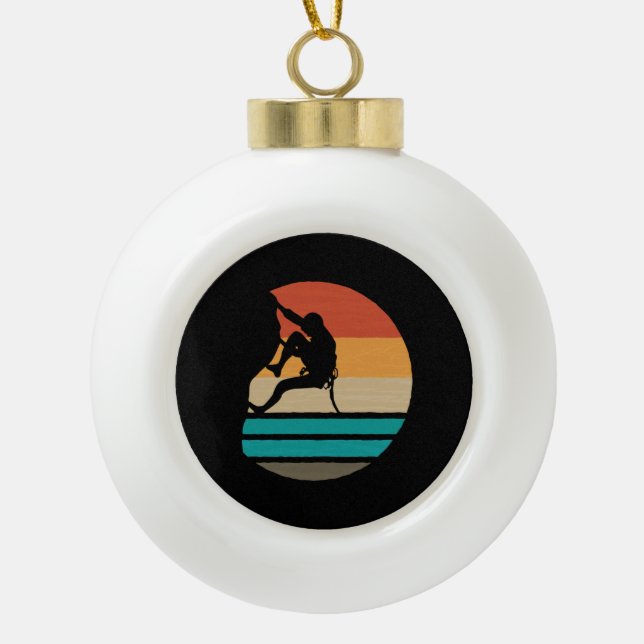 Rock Climbing Climber Retro Ceramic Ball Christmas Ornament (Front)