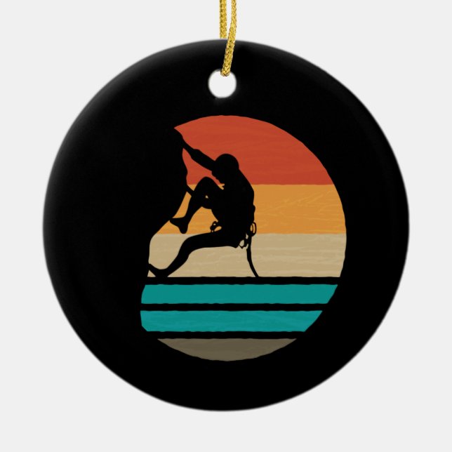 Rock Climbing Climber Retro Ceramic Ornament (Front)