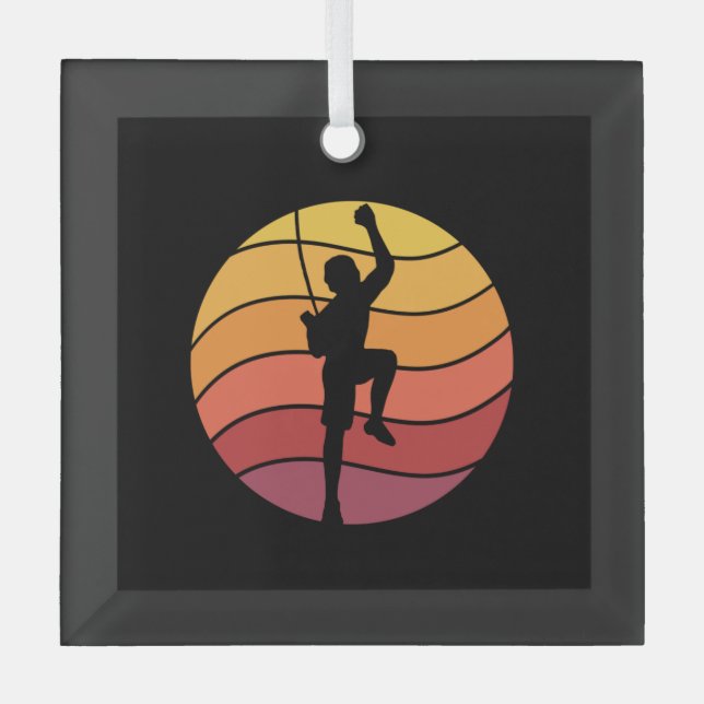 Rock Climbing Climber Retro Glass Tree Decoration (Front)