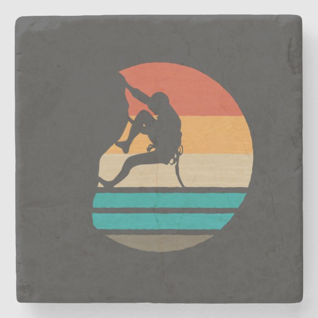 Rock Climbing Climber Retro Stone Coaster (Front)