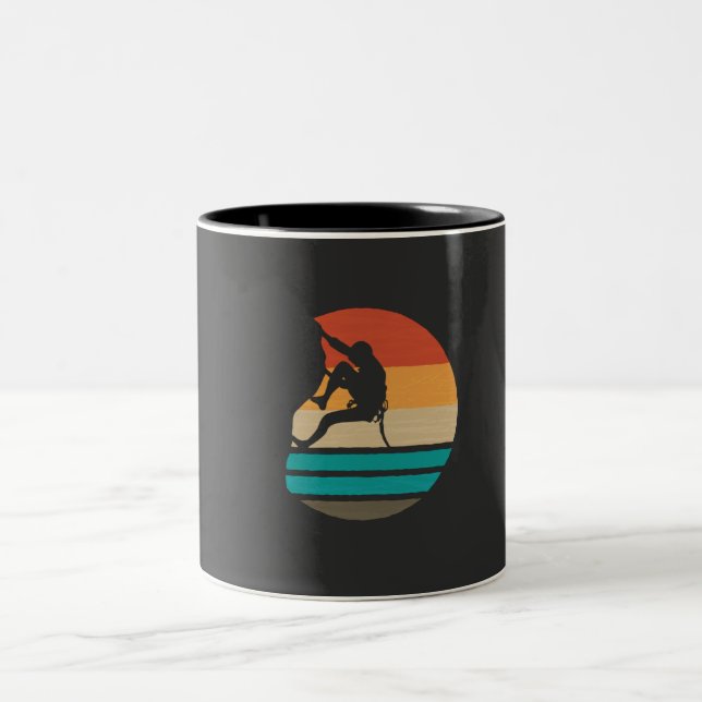 Rock Climbing Climber Retro Two-Tone Coffee Mug (Center)