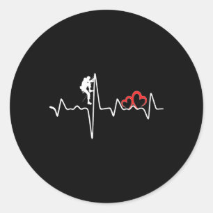 Rock Climbing Ekg Heartbeat Love Mountain Climber  Classic Round Sticker