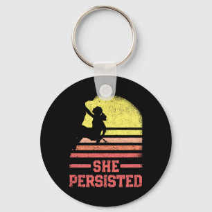 Rock Climbing Female Climber Silhouette Retro She  Key Ring