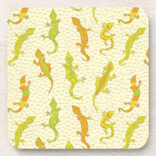 Rock Climbing Geckos on yellow - seamless pattern. Coaster