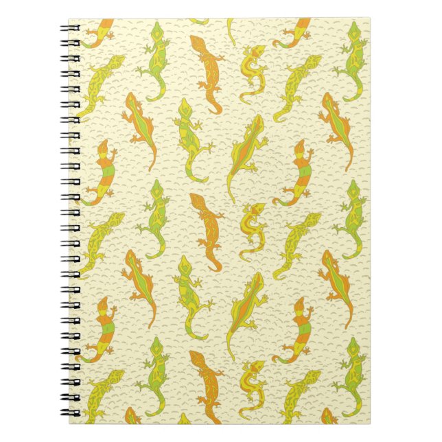 Rock Climbing Geckos on yellow - seamless pattern. Notebook (Front)