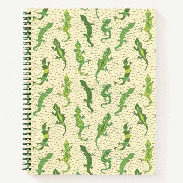 Rock Climbing Geckos on yellow - seamless pattern. Notebook (Front)
