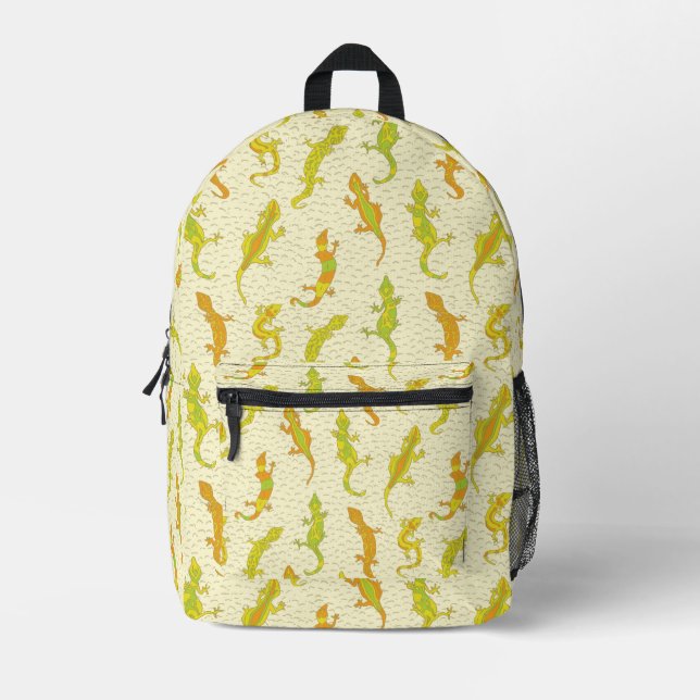 Rock Climbing Geckos on yellow - seamless pattern. Printed Backpack (Front)