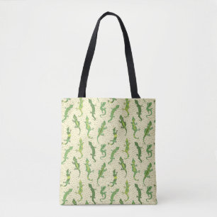 Rock Climbing Geckos on yellow - seamless pattern. Tote Bag