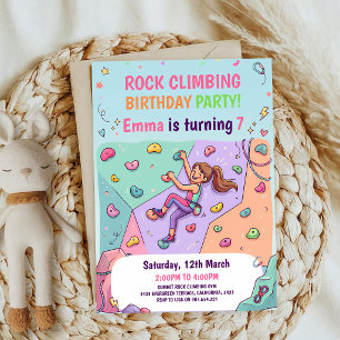 Rock Climbing Girl Pink Adventure Birthday Invitation