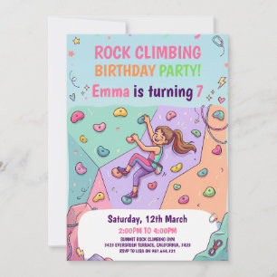 Rock Climbing Girl Pink Adventure Birthday Invitation