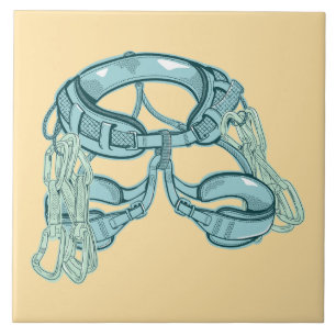 Rock climbing harness with quick draws ceramic tile
