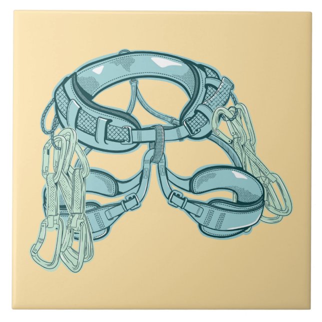 Rock climbing harness with quick draws ceramic tile (Front)