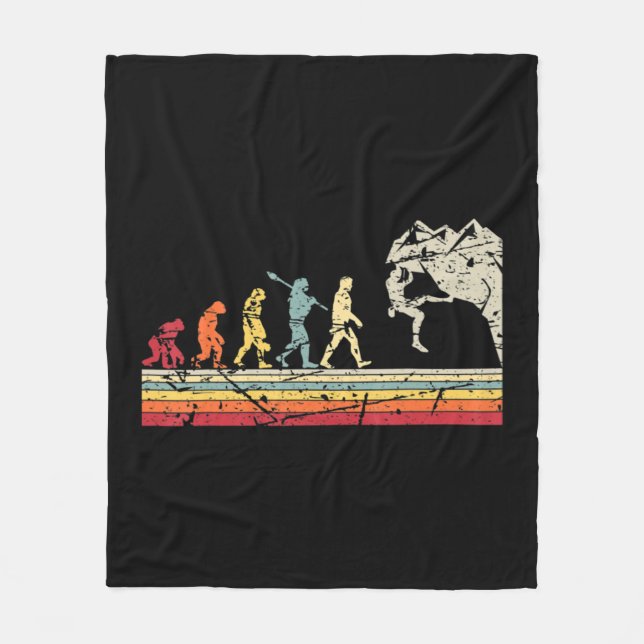 Rock Climbing Human Evolution Vintage Climber  Fleece Blanket (Front)