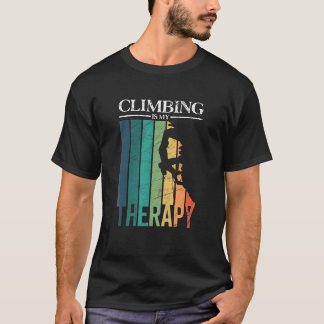 Rock Climbing Is My Therapy  Retro Climber Boulder T-Shirt (Front)