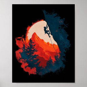 Rock Climbing Mountain Range Sunset Adventure Natu Poster