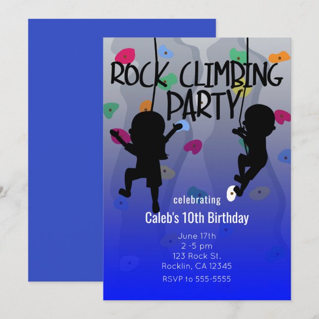 Rock Climbing Party Birthday Invitations (Front/Back)