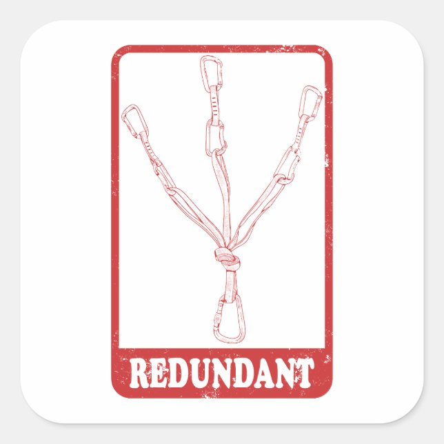 Rock climbing redundant belay station square sticker (Front)