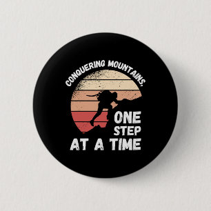 Rock Climbing Retro Conquering Mountains, One Step 6 Cm Round Badge