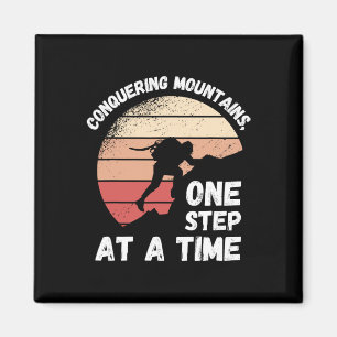 Rock Climbing Retro Conquering Mountains, One Step Magnet