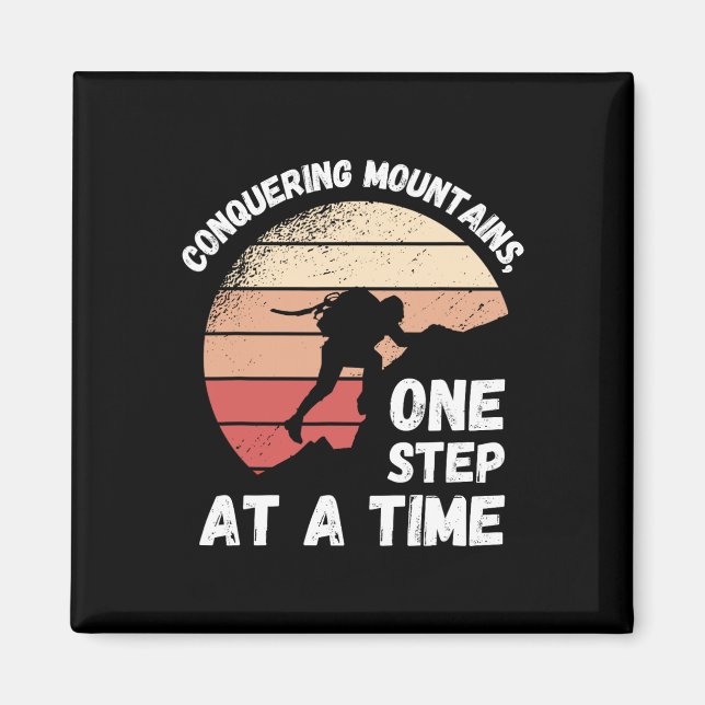 Rock Climbing Retro Conquering Mountains, One Step Magnet (Front)