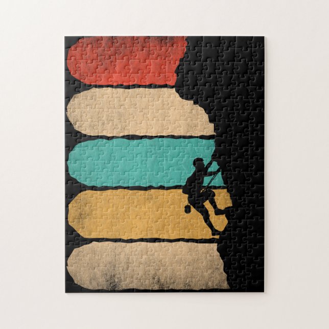 Rock Climbing Retro Hipster Climber Novelty Jigsaw Puzzle (Vertical)