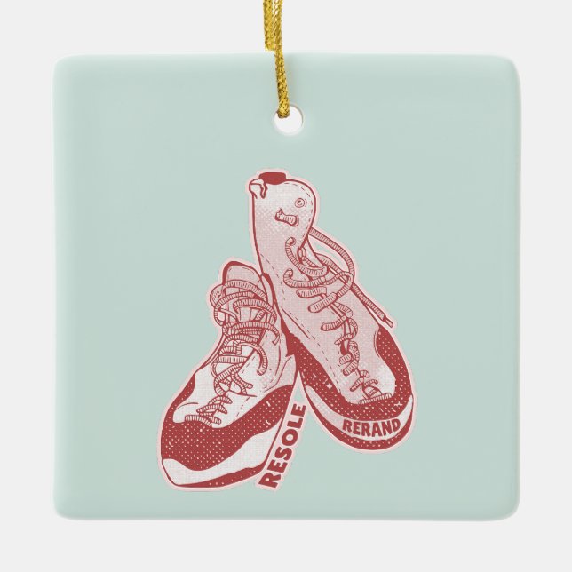 Rock climbing shoes resole ceramic ornament (Front)