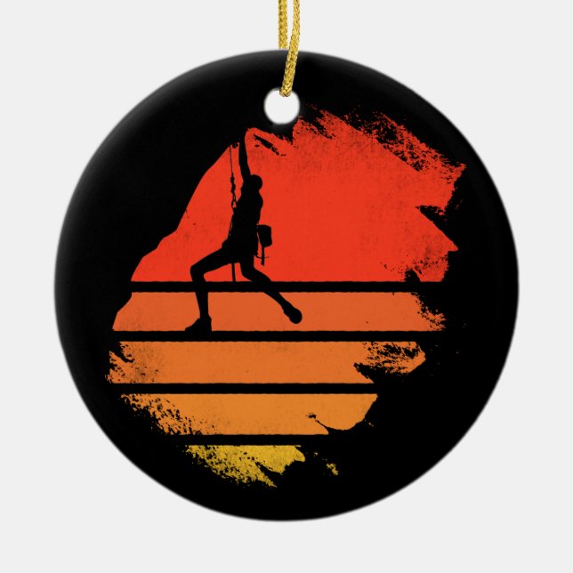 Rock Climbing sunset bouldering womens climber gif Ceramic Ornament (Front)