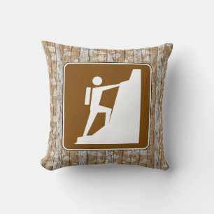 Rock Climbing Symbol Sign on Wood Cushion