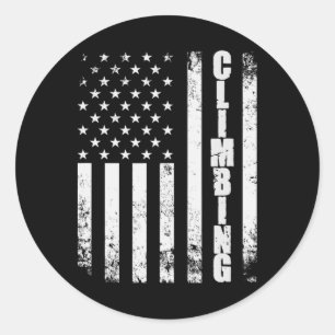 Rock Climbing Usa Flag Mountain Climber Hiker Alpi Classic Round Sticker