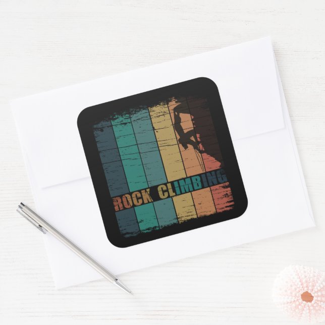 Rock climbing vintage climber square sticker (Envelope)