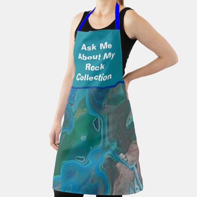 Rock Collector Humour Blue Green Marbled Stone Apron (Insitu)