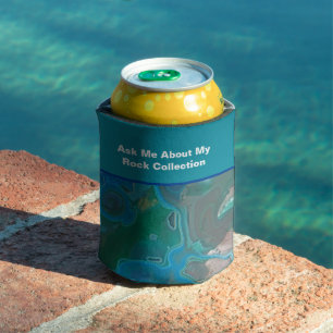 Rock Collector Humour Blue Green Marbled Stone Can Cooler