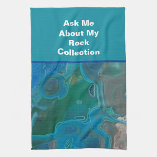 Rock Collector Humour Blue Green Marbled Stone Tea Towel