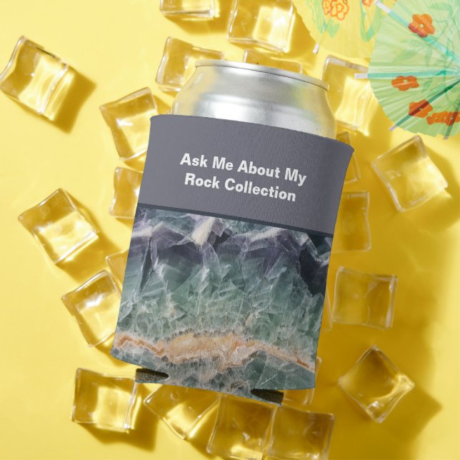 Rock Collector Humour Purple Green Polished Stone Can Cooler (In Situ Summer)