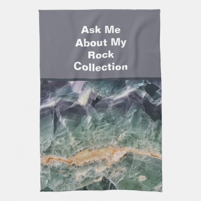 Rock Collector Humour Purple Green Polished Stone Tea Towel (Vertical)