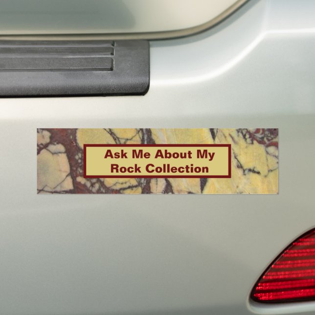 Rock Collector Humourous Yellow Red Marbled Stone Bumper Sticker (On Car)