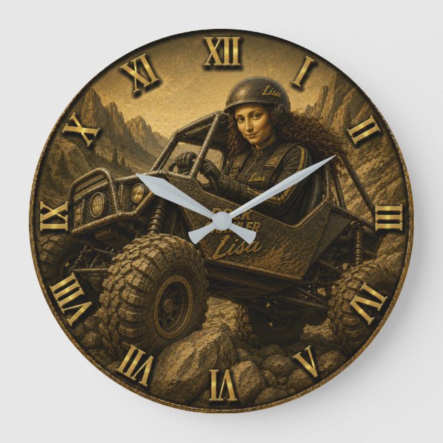 Rock Crawler Funny Mona Lisa Off-Road 4x4  Large Clock (Front)
