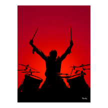 Rock Drummer Poster – Black Silhouette on Red