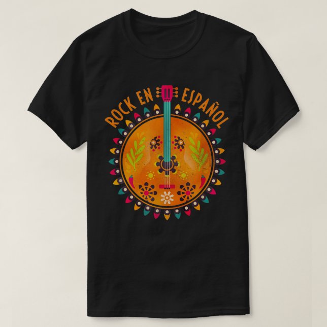 Rock En Espanol Guitar Spanish Language Rock Music T-Shirt (Design Front)