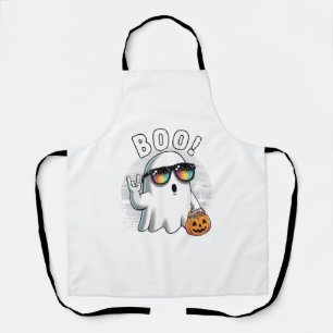 Rock Ghost Retro Halloween Pumpkin Funny Boo Apron