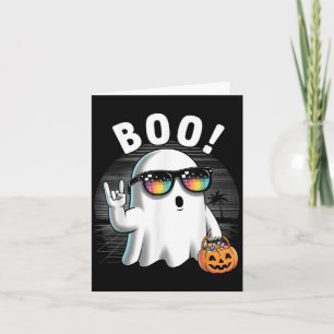 Rock Ghost Retro Halloween Pumpkin Funny Boo Card